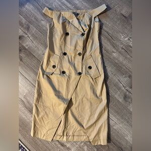 boohoo off the shoulder trench coat dress